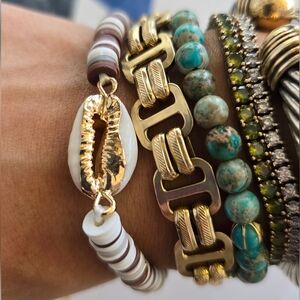 Gold Cowrie Shell, Discs Beaded Bracelet Set